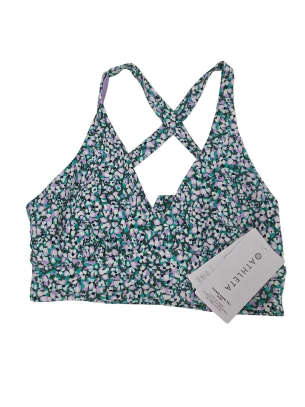 Athleta Plunge Bikini Top, D/DD Cups, Size Medium, Crossback, Floral